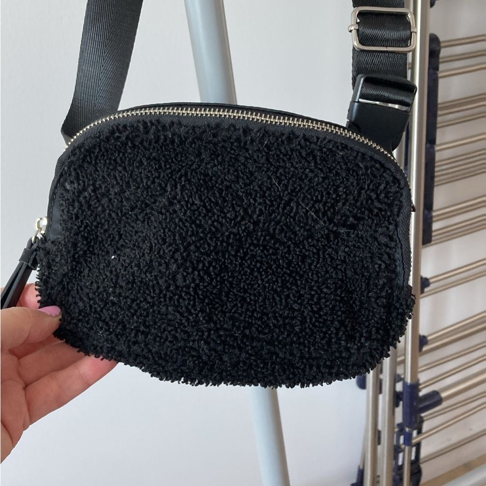 Black Shearling Belt Bag